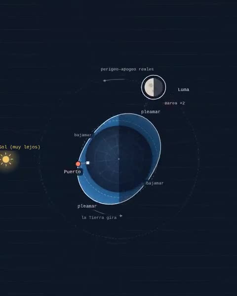 La Tierra con dos abultamientos de océano mientras la Luna gira a su alrededor